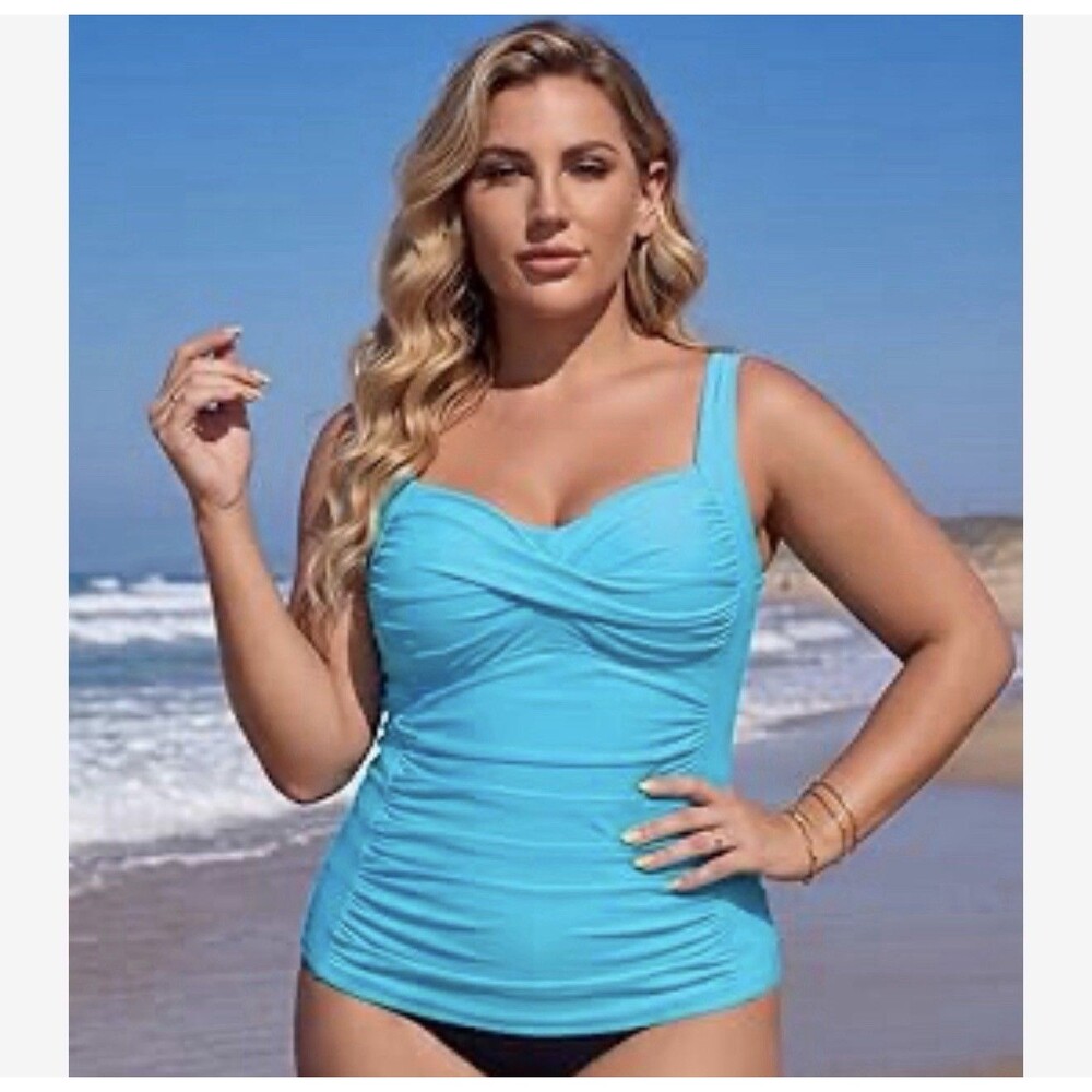 Ocean Blues Women's Tankini Swimsuit top no bottom Loose Fit  turquoise XXL